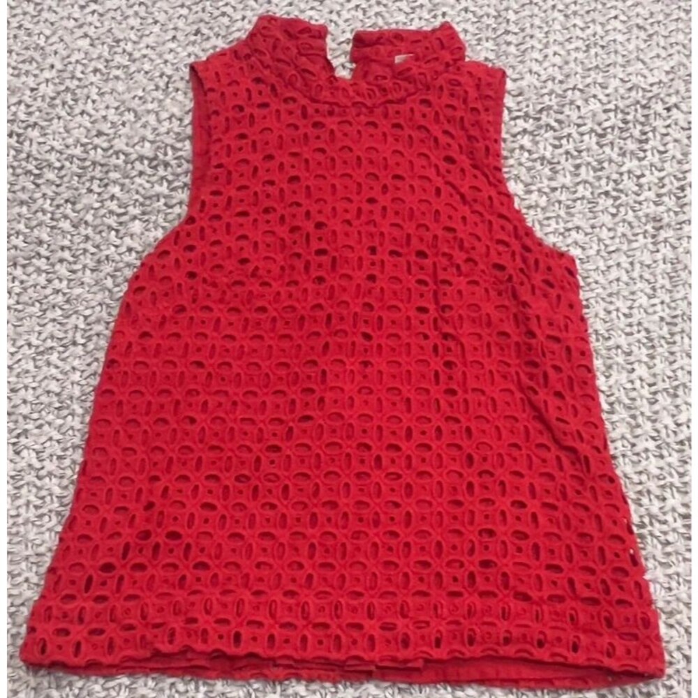 J.Crew Size 2 Red Eyelet Lace Sleeveless Mock Neck Top